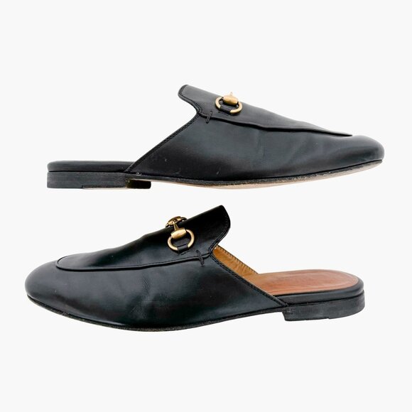 Gucci Princetown Horsebit Loafer Mule EU 37 US 7 Black Leather Buckle Slip On - Picture 7 of 11